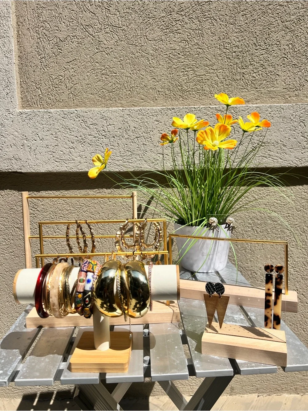 Gold and Wooden Jewelry Display Set